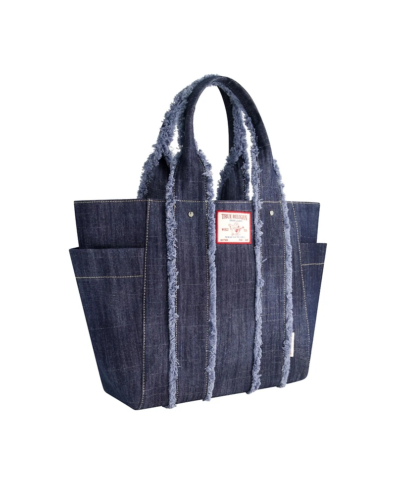 True Religion Frayed Handle Solid Denim Tote