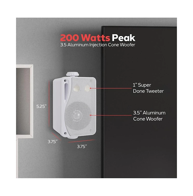Pyle 3-Way Weatherproof Outdoor Speaker Set, 200W 3.5-Inch Marine Grade Speakers, Heavy Duty Abs Enclosure, White