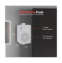 Pyle 3-Way Weatherproof Outdoor Speaker Set, 200W 3.5-Inch Marine Grade Speakers, Heavy Duty Abs Enclosure, White