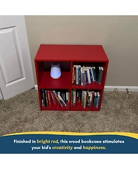 Kings Brand Furniture George 4-Cube Children's Bookcase, Kids Toy Storage Shelf Organizer for Playroom, Bedroom, Nursery School