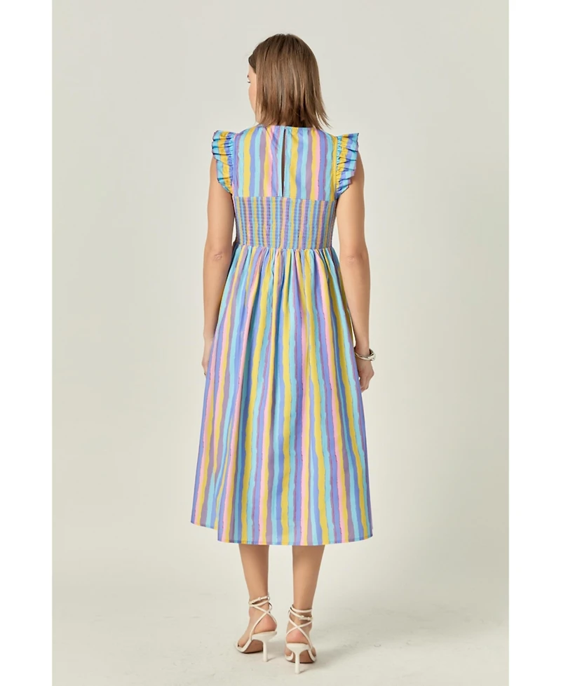 English Factory Women's Stripe smocking Midi dress
