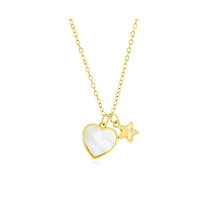 Sterling Silver Mop Heart & Star Cz Necklace