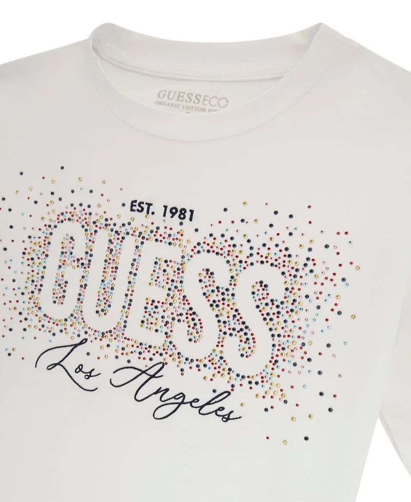 Guess Big Girls Short Sleeve with Rhinestone Logo T-Shirt