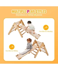 Slickblue Toddler 4 in 1 Climbing Set with Wooden Pikler Triangle Ramp and Arch for Indoors