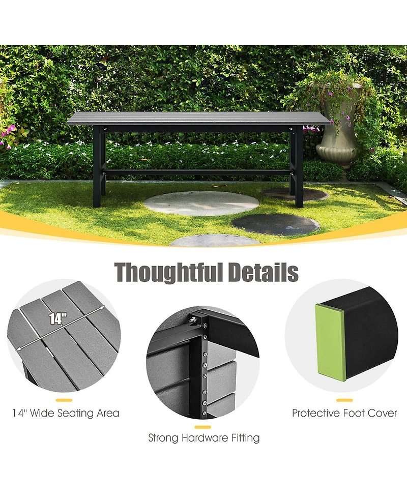 Gymax Outdoor Hdpe Bench w/ Metal Frame 47'' x 14'' x 16'' for Yard Garden