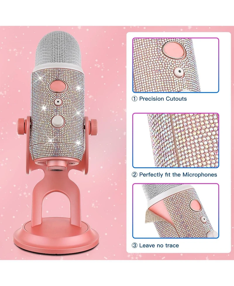 ZealSound Blue Yeti Bling Sticker, Rhinestone Crystal Diamond Diy Decoration Shiny Skin Cover for Yeti & Yeti Pro Microphones (Silver)
