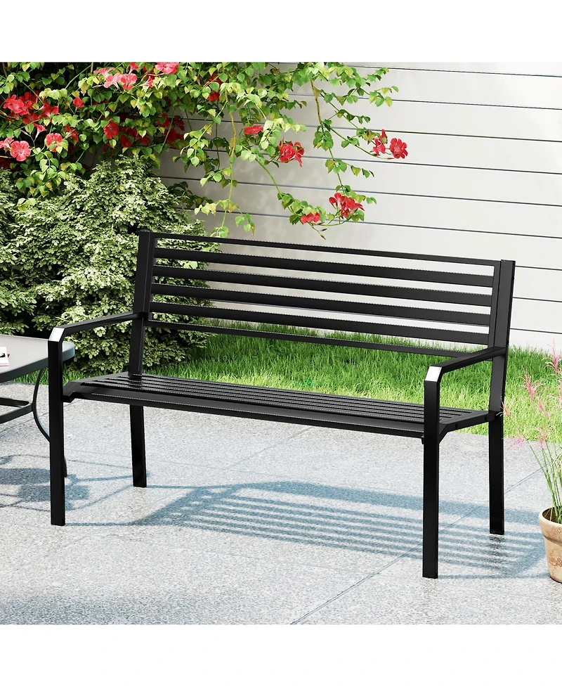 Gymax 50'' Outdoor Metal Park Bench for 2-3 People w/ Armrests & Backrest for Backyard