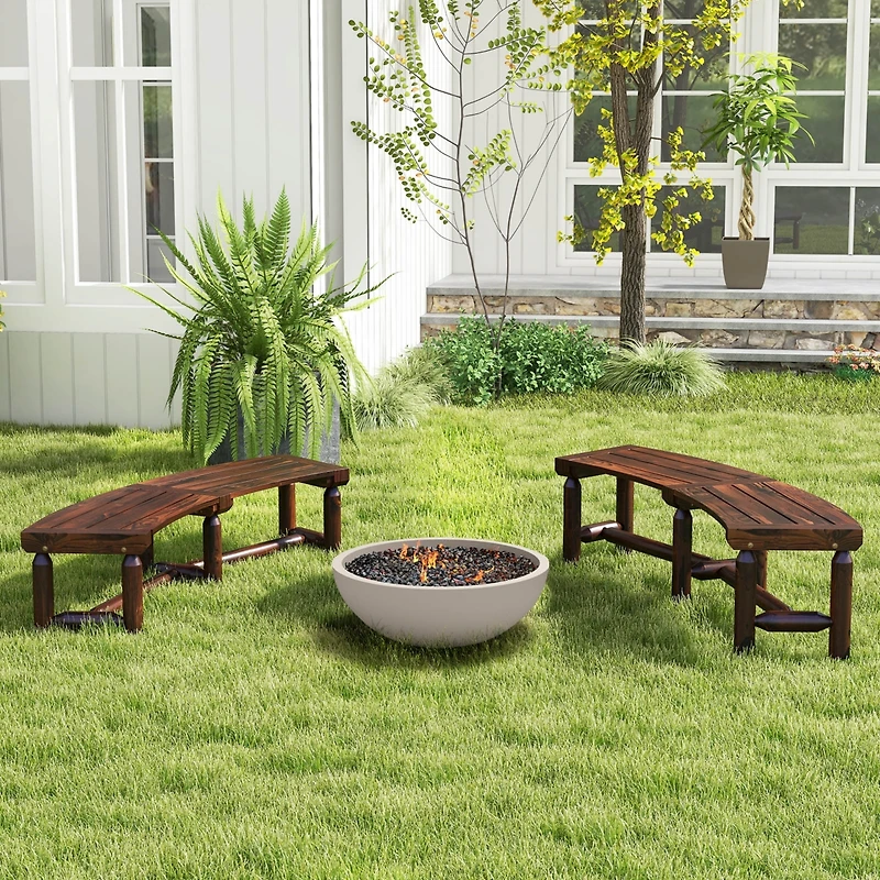 Gymax Curved Bench Carbonized Wood Dining Bench for Round Table 710 Lbs Max Load Patio