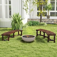 Gymax Curved Bench Carbonized Wood Dining Bench for Round Table 710 Lbs Max Load Patio