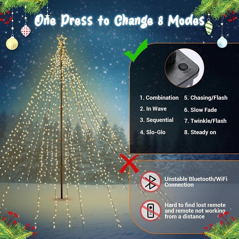 Yescom Vast-Starry 20Ft Flagpole Led Christmas Tree Kit Large 4840 Led for Outdoor Christmas Decorations Yard Warm White