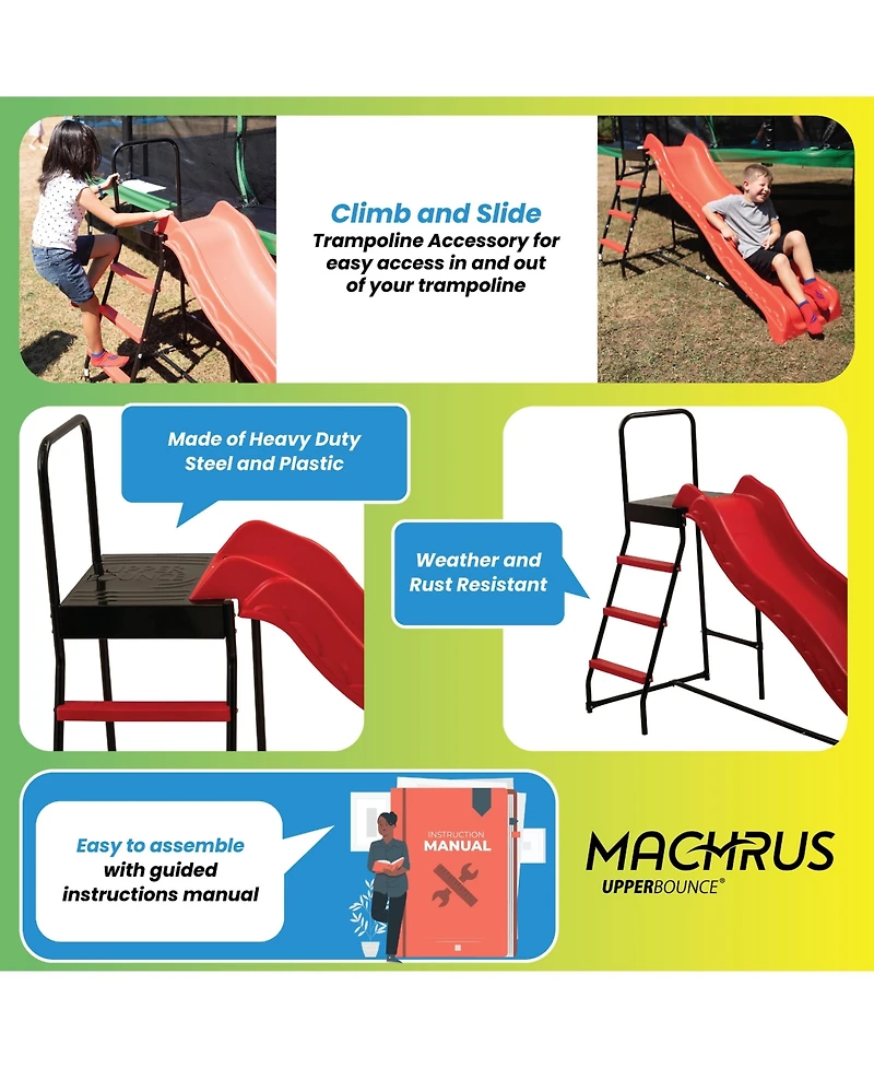 Plexalife Trampoline Step N Slide|Kids Outdoor Step Ladder and Wave Slide Set Fits Standard Round or Rectangle Trampolines with Net or Without - Red