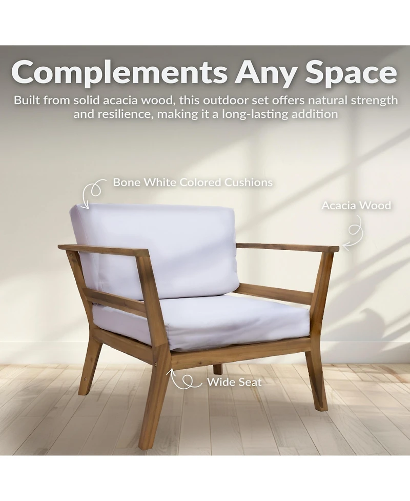 Bodie Acacia Wood Patio Armchair with Bone White Cushions - Natural