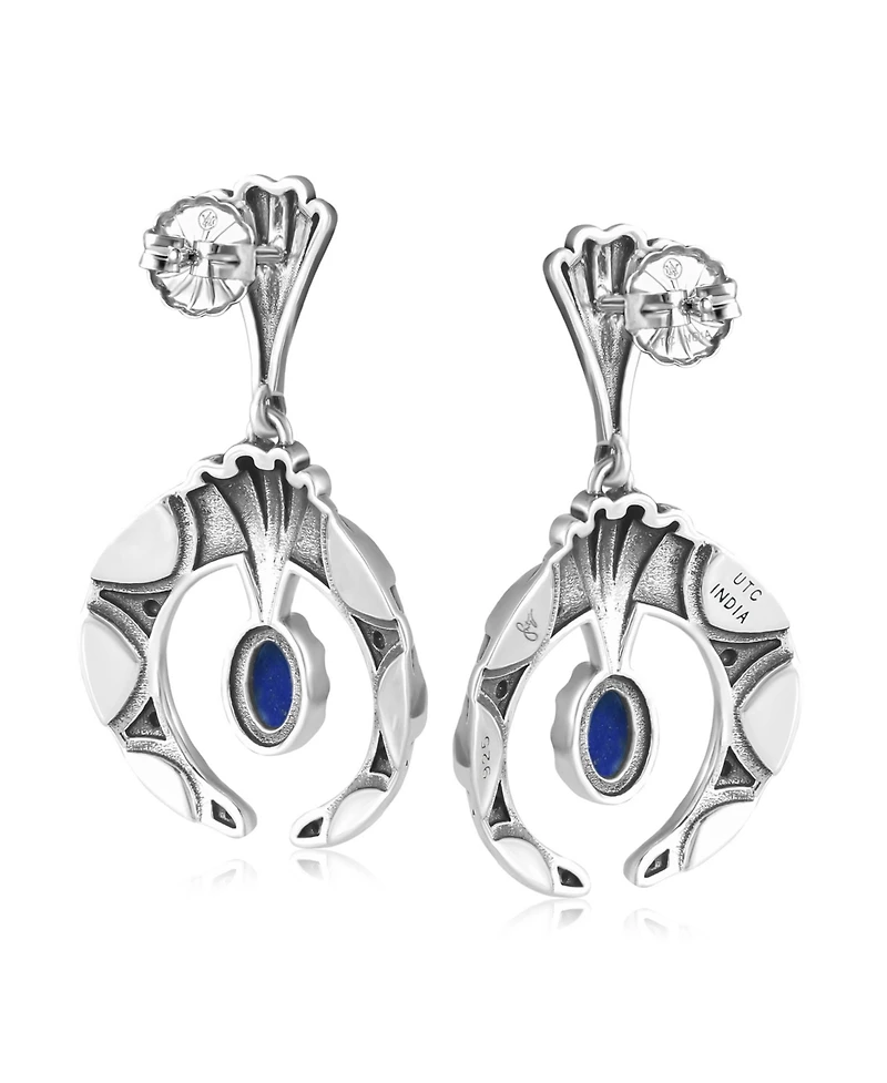 American West Jewelry Sterling Silver Lapis Fritz Casuse Oval Gemstone Naja Earrings