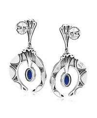 American West Jewelry Sterling Silver Lapis Fritz Casuse Oval Gemstone Naja Earrings