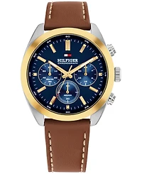 Tommy Hilfiger Men's Chronograph Brown Leather Strap Watch, 40mm