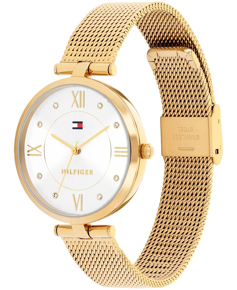 Tommy Hilfiger Women's Quartz Gold Tone Stainless Steel Mesh Bracelet Watch, 34mm