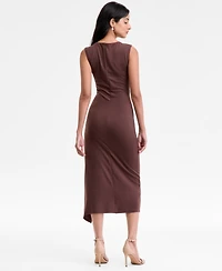 Msk Women's Sleeveless Boat-Neck Ponte-Knot Wrap Midi Dress