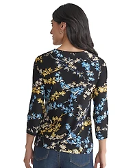 Jones New York Women's Printed Embellished-Keyhole 3/4-Sleeve Top