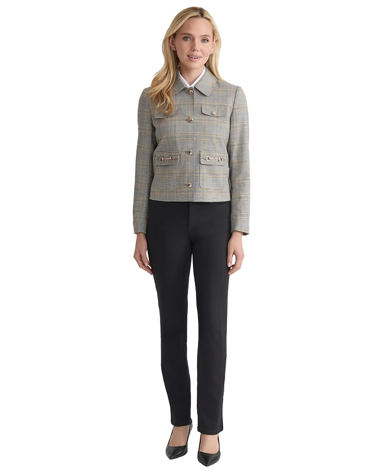 Jones New York Women's Plaid Button-Down Moto Jacket