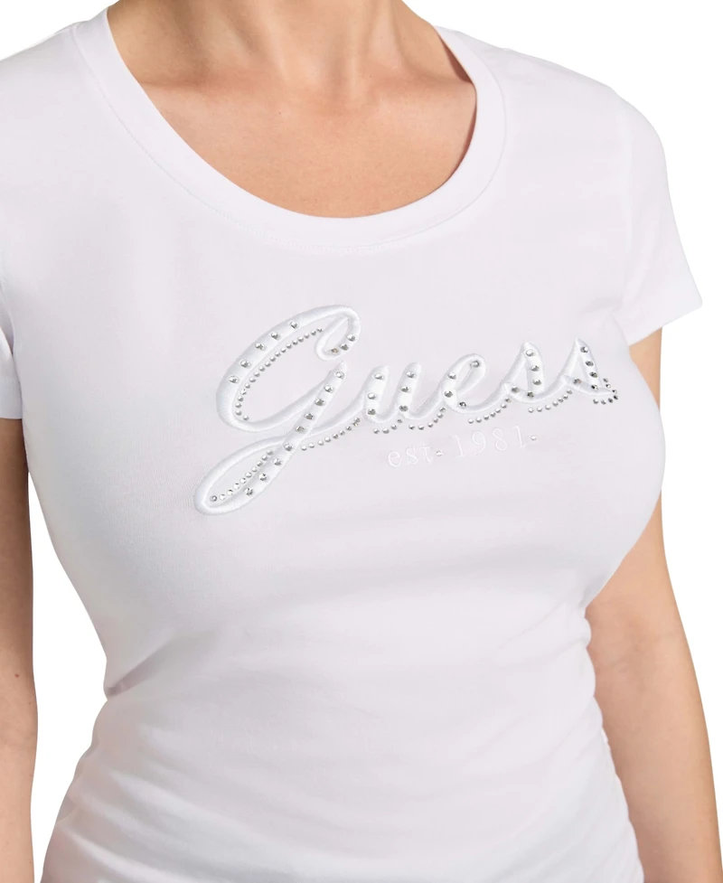 Guess Women's Embroidered Rhinestone Logo T-Shirt