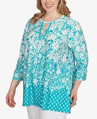 Ruby Rd. Plus Ibiza Ombre Floral Puff Print Top