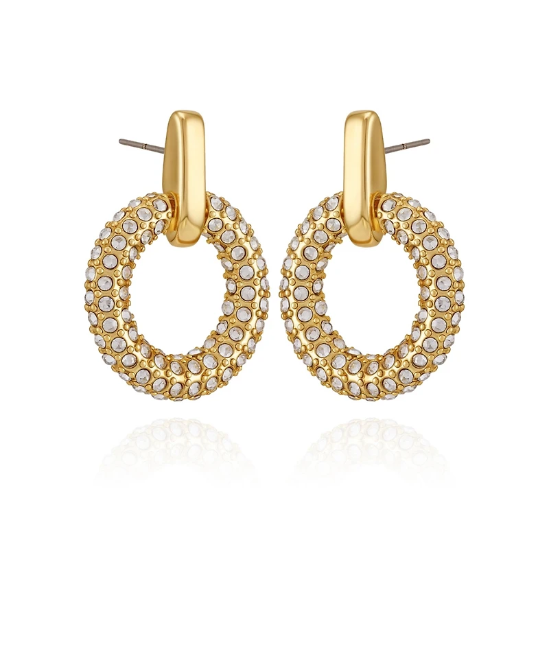 Vince Camuto Gold Tone Pave Crystal Hoop Drop Earrings