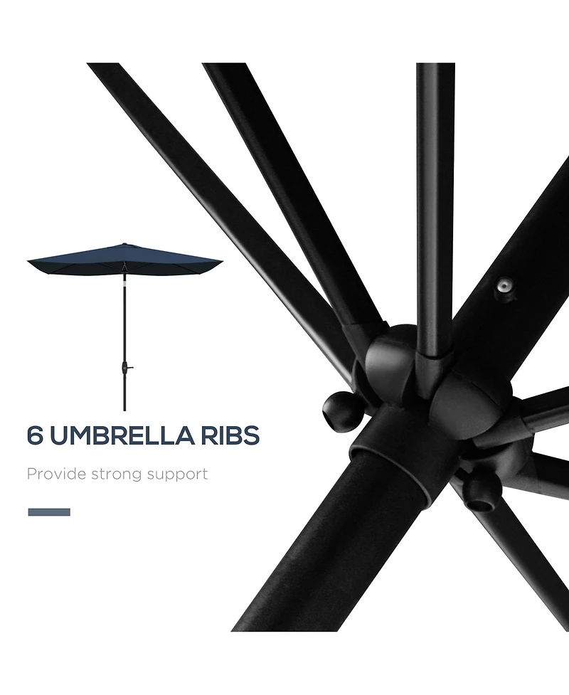 Outsunny 6.5' x 10' Rectangular Market Umbrella, Patio Outdoor Table Umbrella with Crank and Push Button Tilt