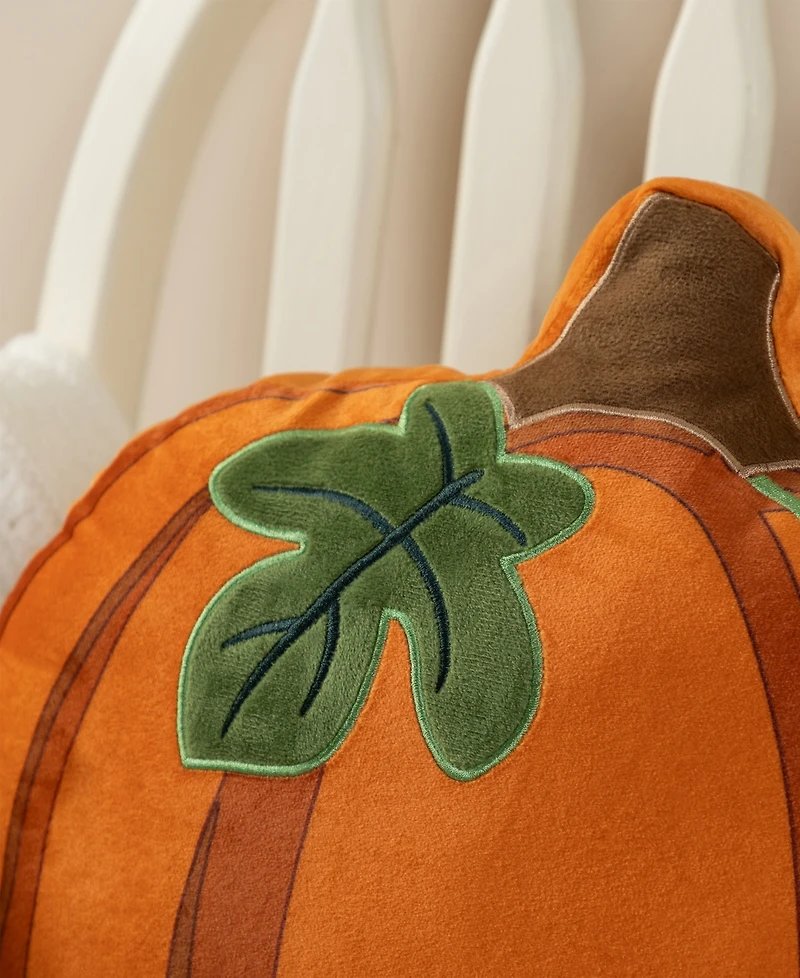 Glitzhome Fall and Halloween Fabric Double Sided Pumpkin Decorative Pillow, 16" x 5"