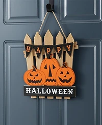 Glitzhome 14" Halloween Wood Jack-o'-Lantern Door Hanger