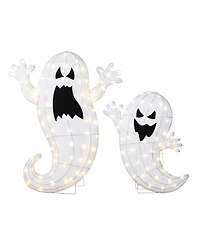 Glitzhome Lighted Halloween Ghosts Family Outdoor Decor with Warm White Led Lights, Set of 2