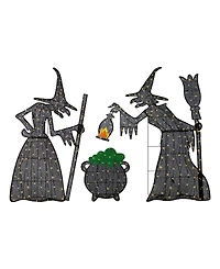 Glitzhome Lighted Halloween Witches with Cauldron Outdoor Decor with Warm White Led Lights, Set of 3