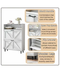 Farmhouse Shoe Storage Cabinet with Barn Door Design, Shoe Organizer with 2 Flip Drawers