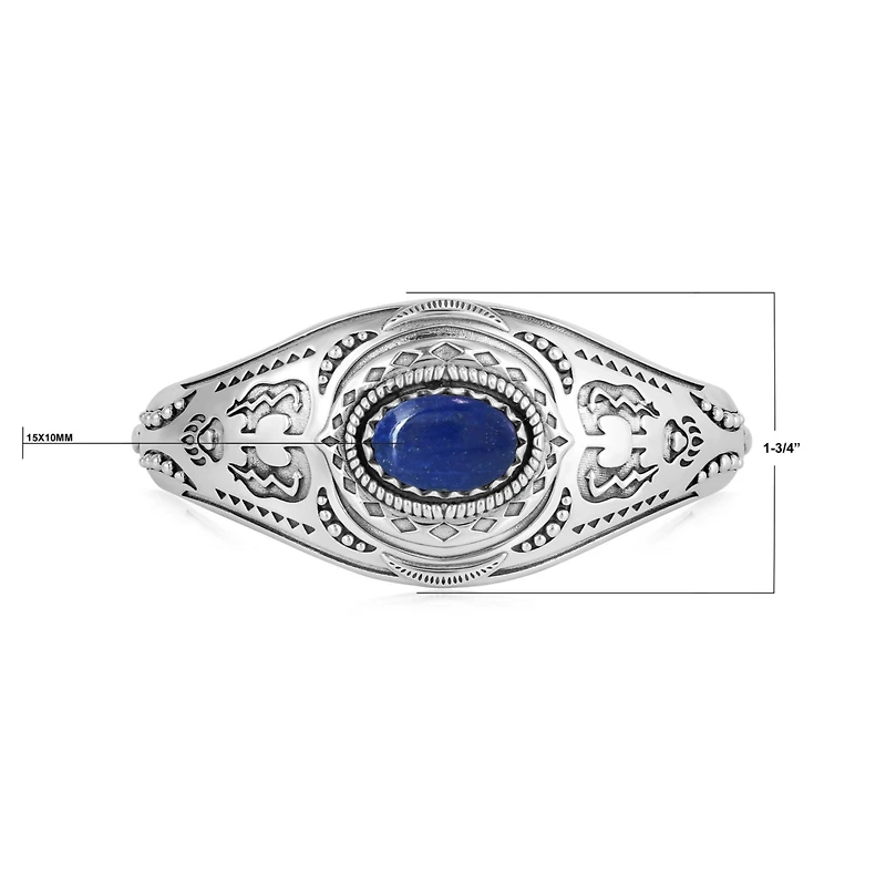 American West Jewelry Sterling Silver Lapis Oval Cut Bear Cuff Bracelet