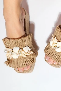 Prologue Shoes Dion Raffia Seashell Wedge Mules (Women)