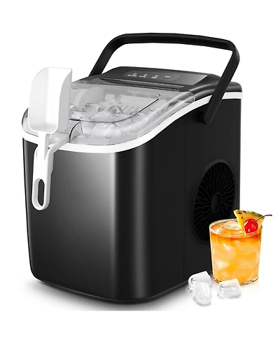 Cowsar Countertop Ice Maker Machine with Handle,26Lbs/24H,9 Cubes Ready in 6 Mins,Self-Cleaning Function with Ice Scoop and Basket for Home/Office