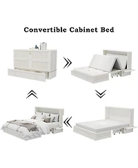 livelylodge Queen Murphy Bed Cabinet with Storage Drawer and Shelves, White Queen Hideaway Murphy Bed Suit for Guest Room and Bedroom Living Room