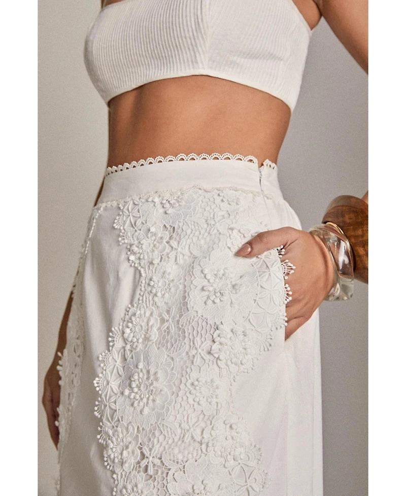 English Factory Women's Lace trimed midi skirt