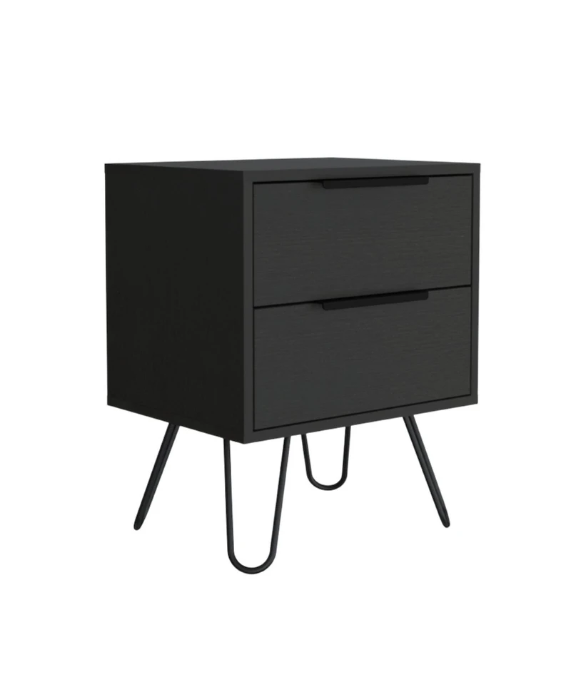 Slickblue Two Drawer Nightstand Faux Wood Finish for Bedside or Living Room