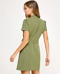 Seni & Cade Juniors' Short-Sleeve Twill Fit Flare Dress