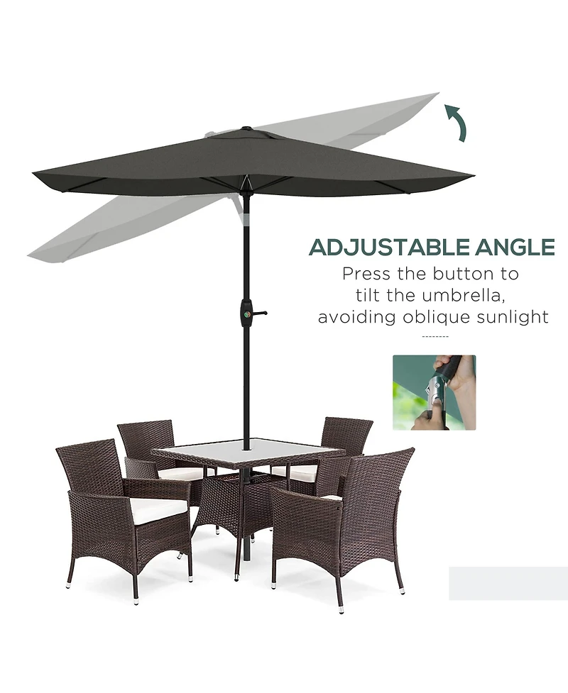 Flynama Outsunny 6.5' x 10' Rectangular Market Umbrella, Patio Outdoor Table Umbrella with Crank and Push Button Tilt