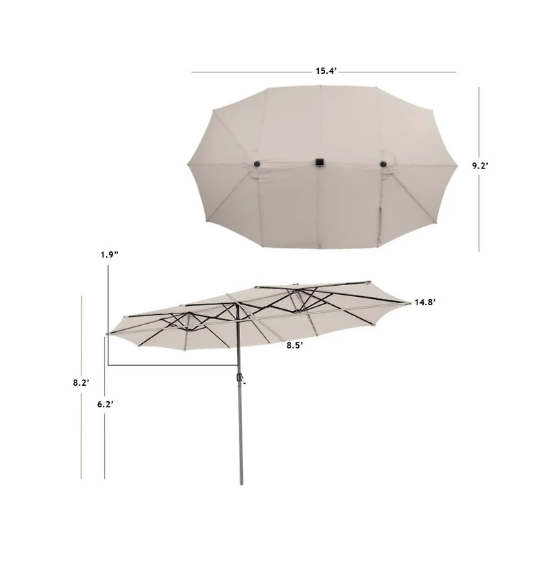 15 Feet Twin Patio Umbrella with 48 Solar Led Lights