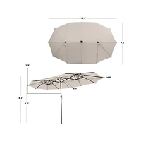 15 Feet Twin Patio Umbrella with 48 Solar Led Lights