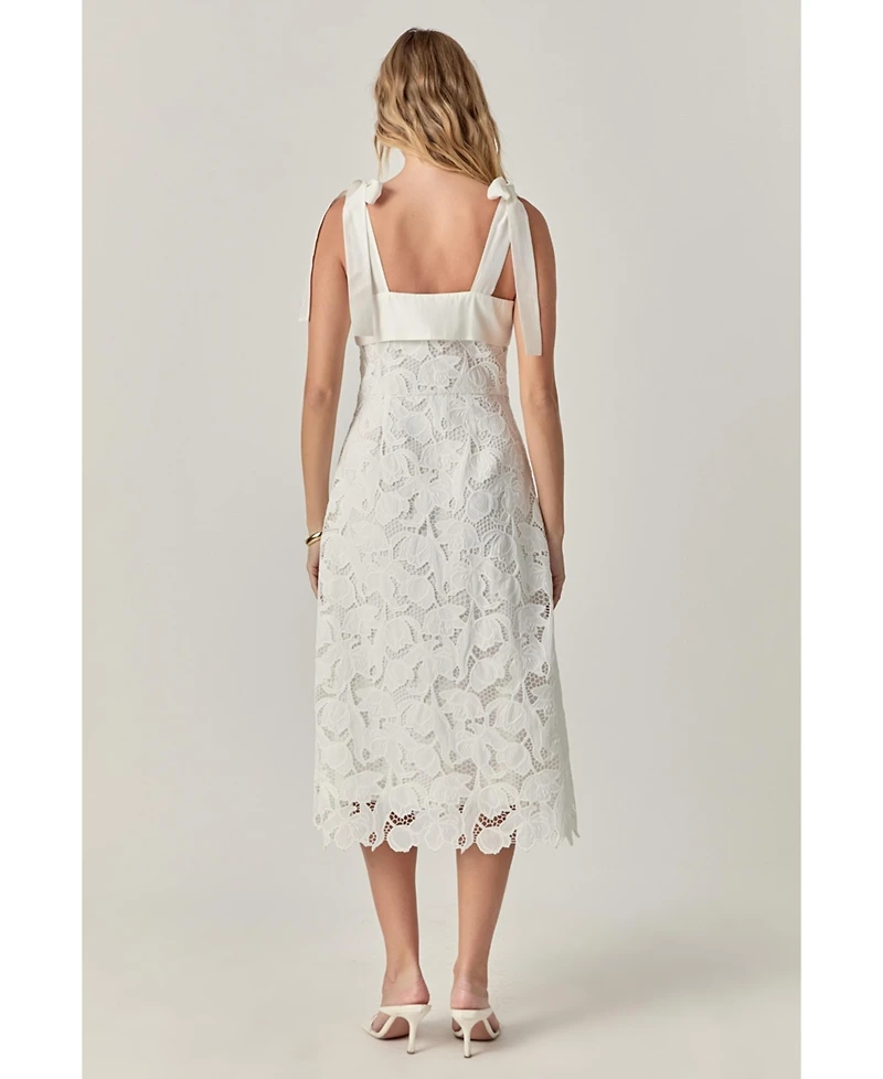 English Factory Women's Bow Sleeveless Lace Midi Dress