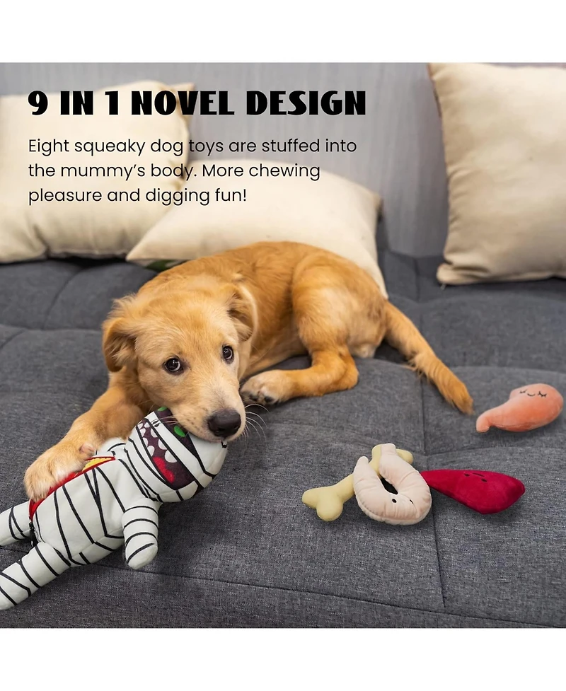 Nocciola 9-in-1 Zombie Plush Squeaky Dog Toy with 8 Organ-Shaped Toys for Small Medium Dogs