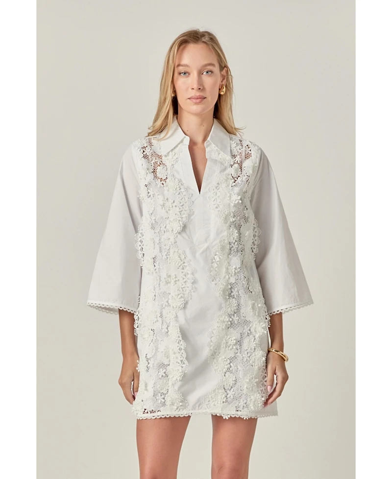 English Factory Women's Lace Trimmed Shirt Mini Dress