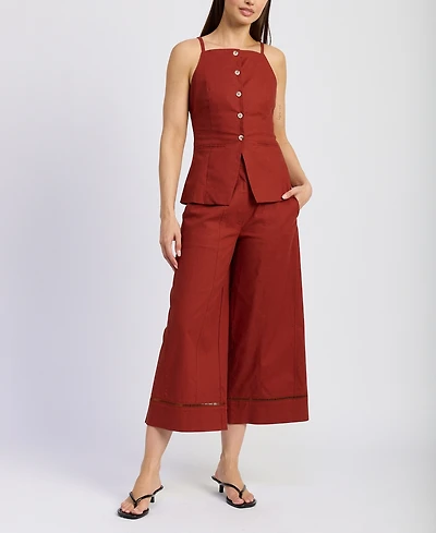 En Saison Women's Megumi Cotton Linen Sleeveless Button-Front Top