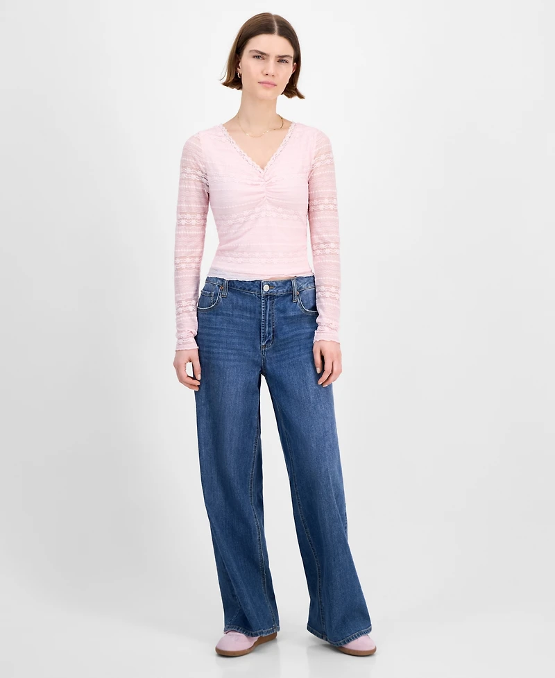 Celebrity Pink Juniors' Long-Sleeve Lace V-Neck Top