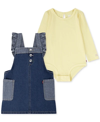 Levi's Baby Girls Bodysuit & Ruffle Denim Skirtall, 2 Piece Set