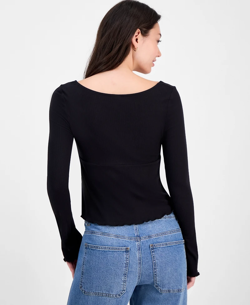 Self Esteem Juniors' Solid V-Neck Rib Knit Long Sleeve