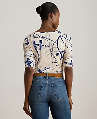 Lauren Ralph Petite Belting-Print Cotton Boatneck Tee